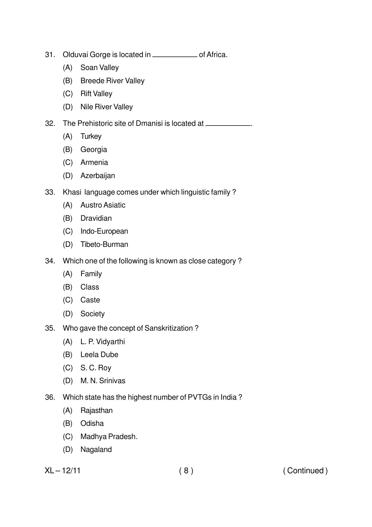 Odisha CPET ANTHROPOLOGY(ARTS) 2020 Question Paper - Page 8