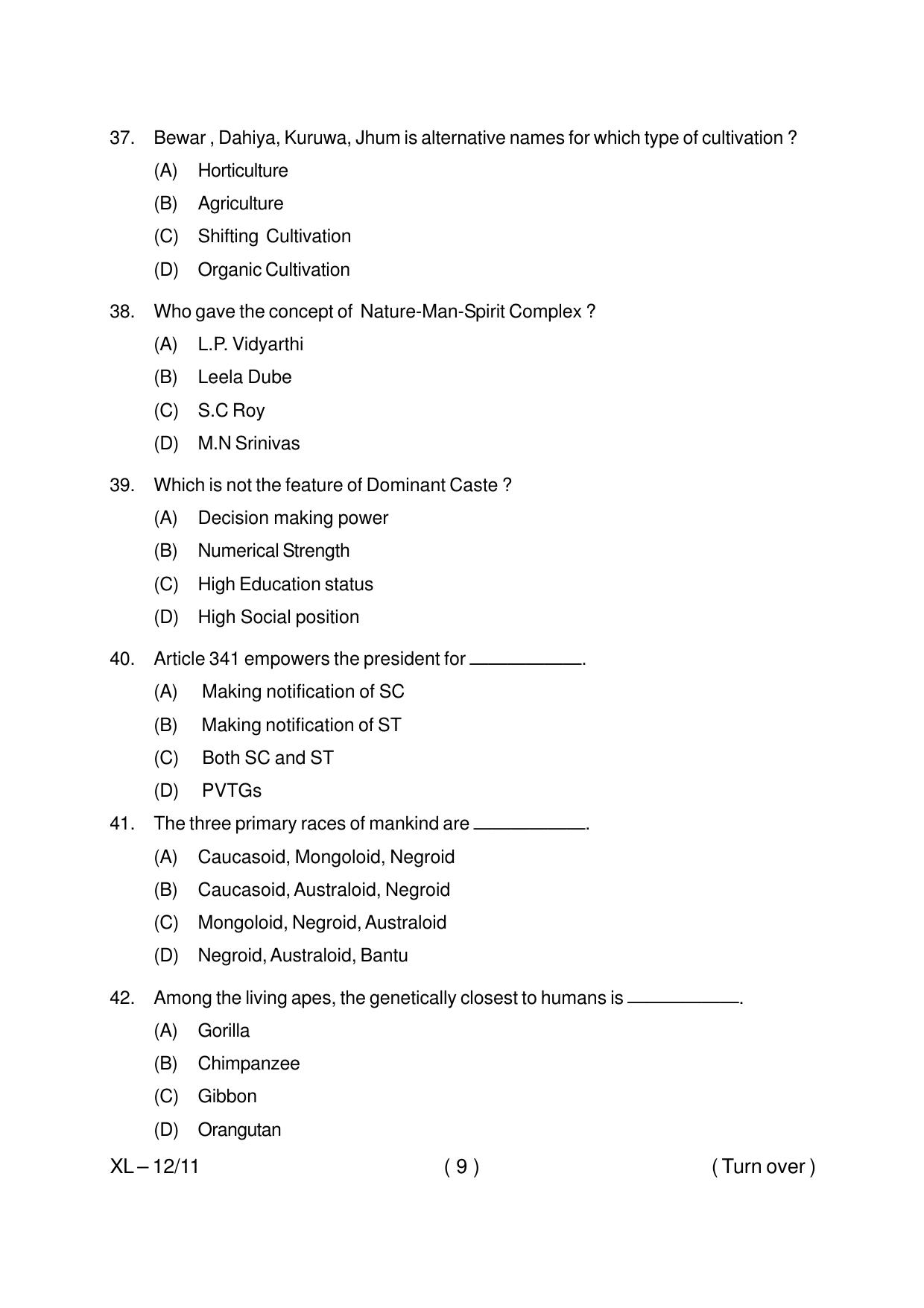 Odisha CPET ANTHROPOLOGY(ARTS) 2020 Question Paper - Page 9