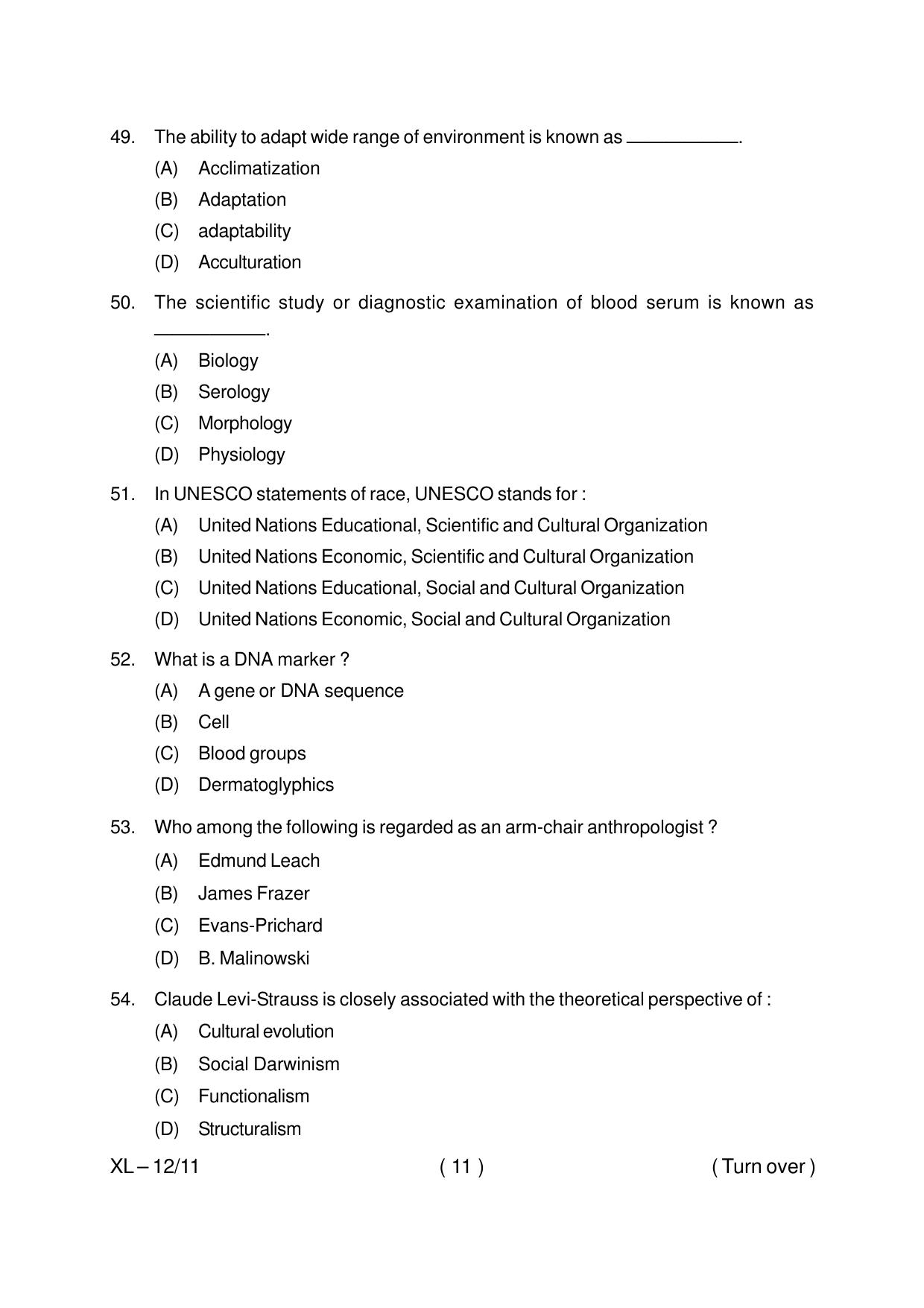 Odisha CPET ANTHROPOLOGY(ARTS) 2020 Question Paper - Page 11