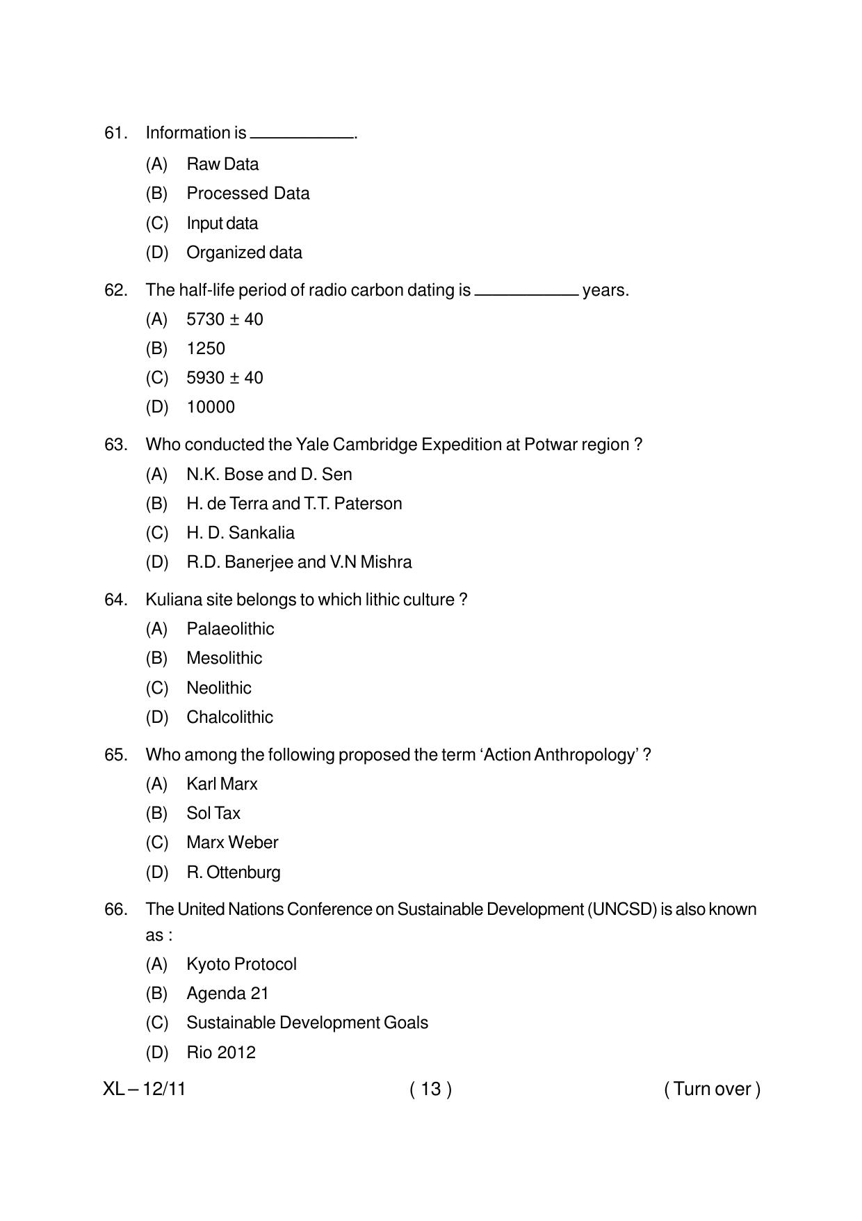 Odisha CPET ANTHROPOLOGY(ARTS) 2020 Question Paper - Page 13