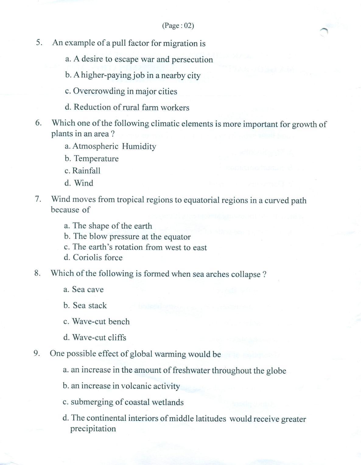 SSUS Entrance Exam GEOGRAPHY 2015 Question Paper - Page 2