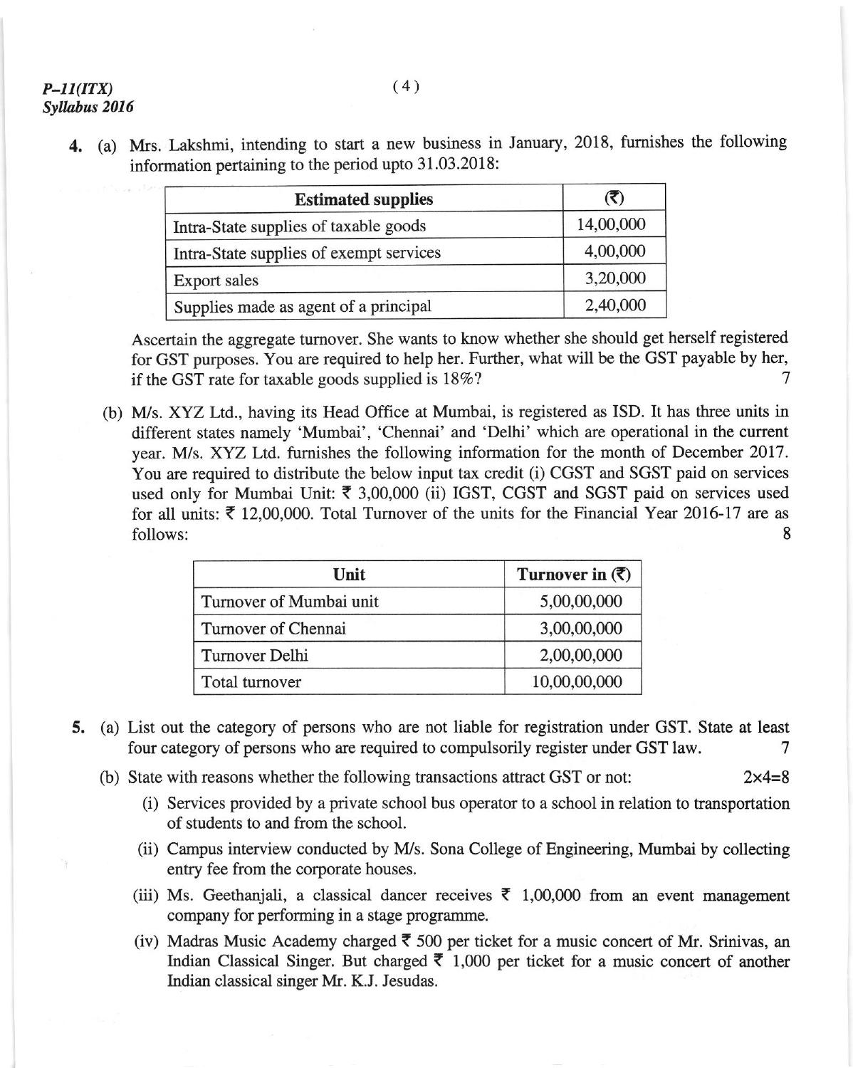 ICMAI June 2018 Indirect Taxation Question Paper  - Page 4
