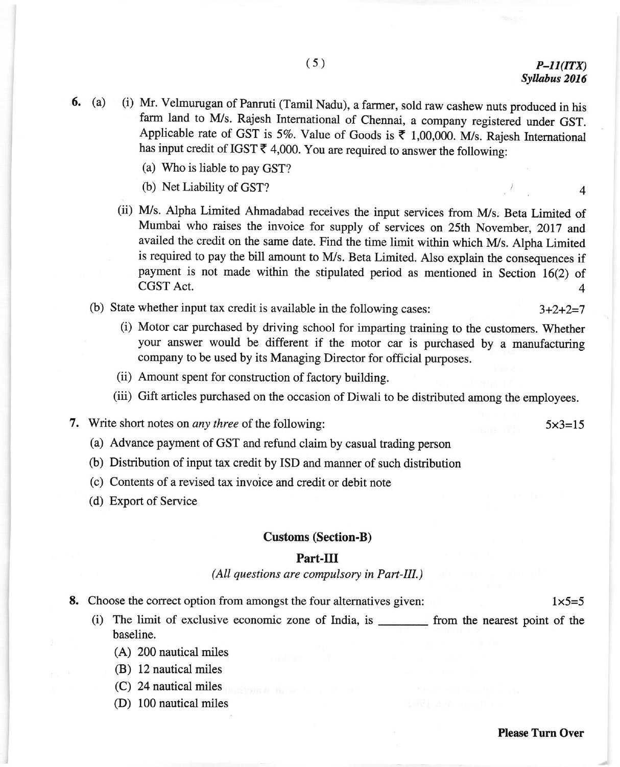 ICMAI June 2018 Indirect Taxation Question Paper  - Page 5