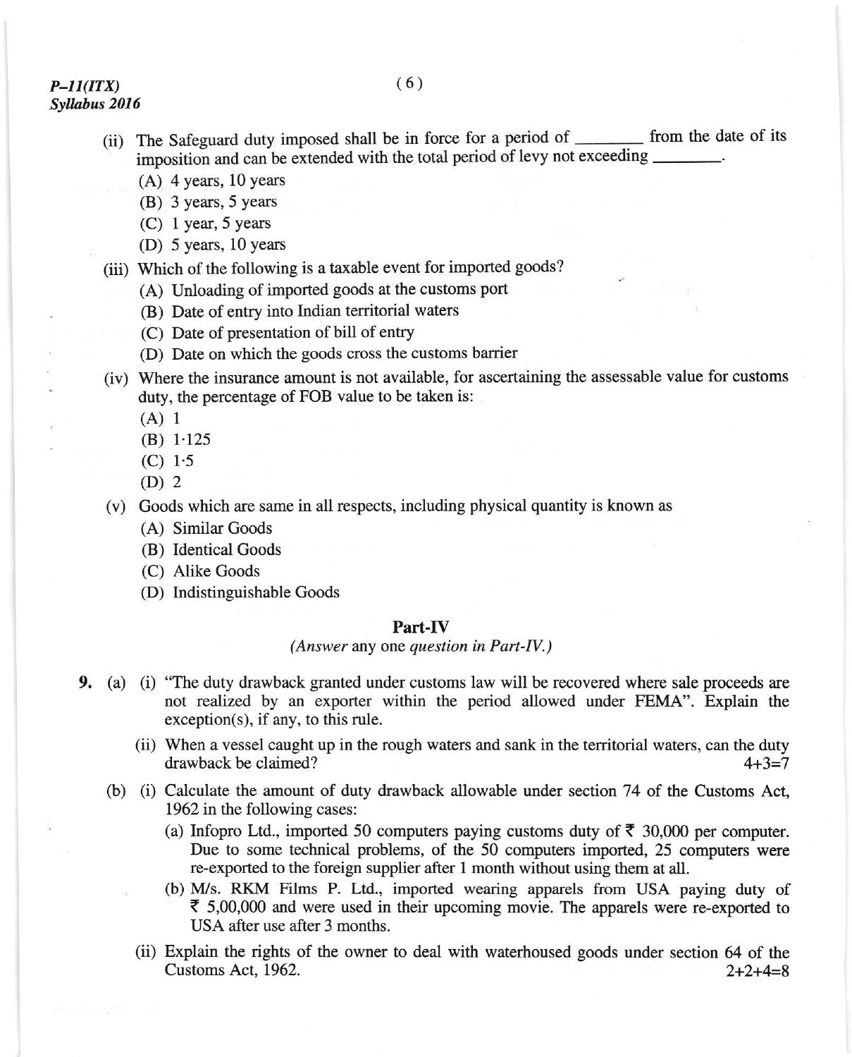 ICMAI June 2018 Indirect Taxation Question Paper  - Page 6