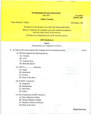 ICMAI June 2018 Indirect Taxation Question Paper 