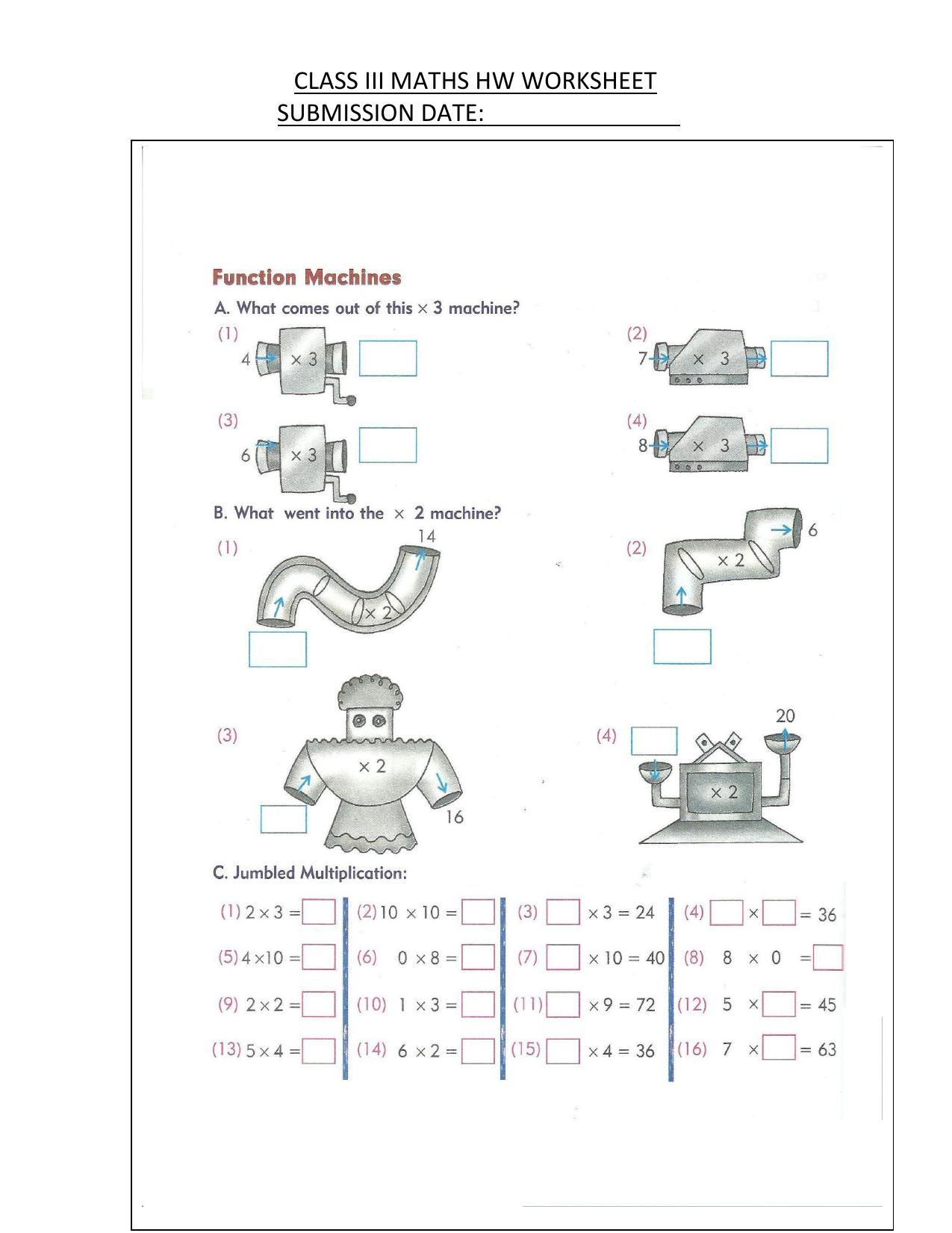 Worksheet for Class 3 Mathematics Multiplication Assignment 1 - Page 1