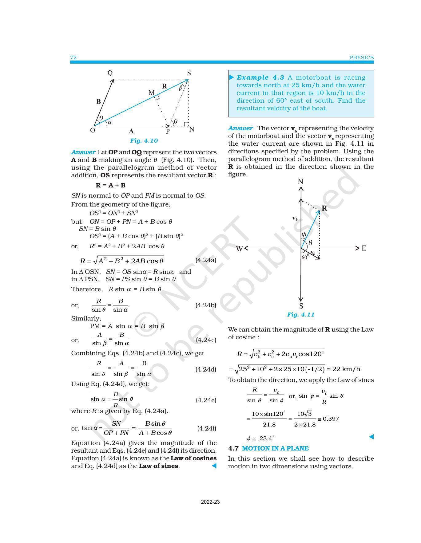 NCERT Book for Class 11 Physics Chapter 4 Motion in a Plane - Page 8