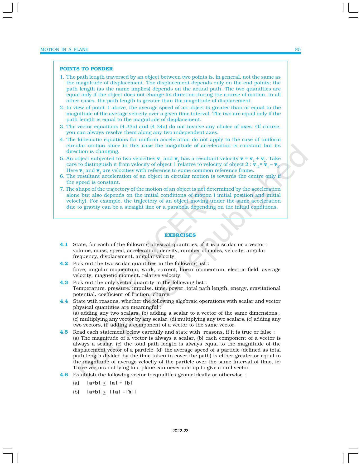 NCERT Book for Class 11 Physics Chapter 4 Motion in a Plane - Page 21