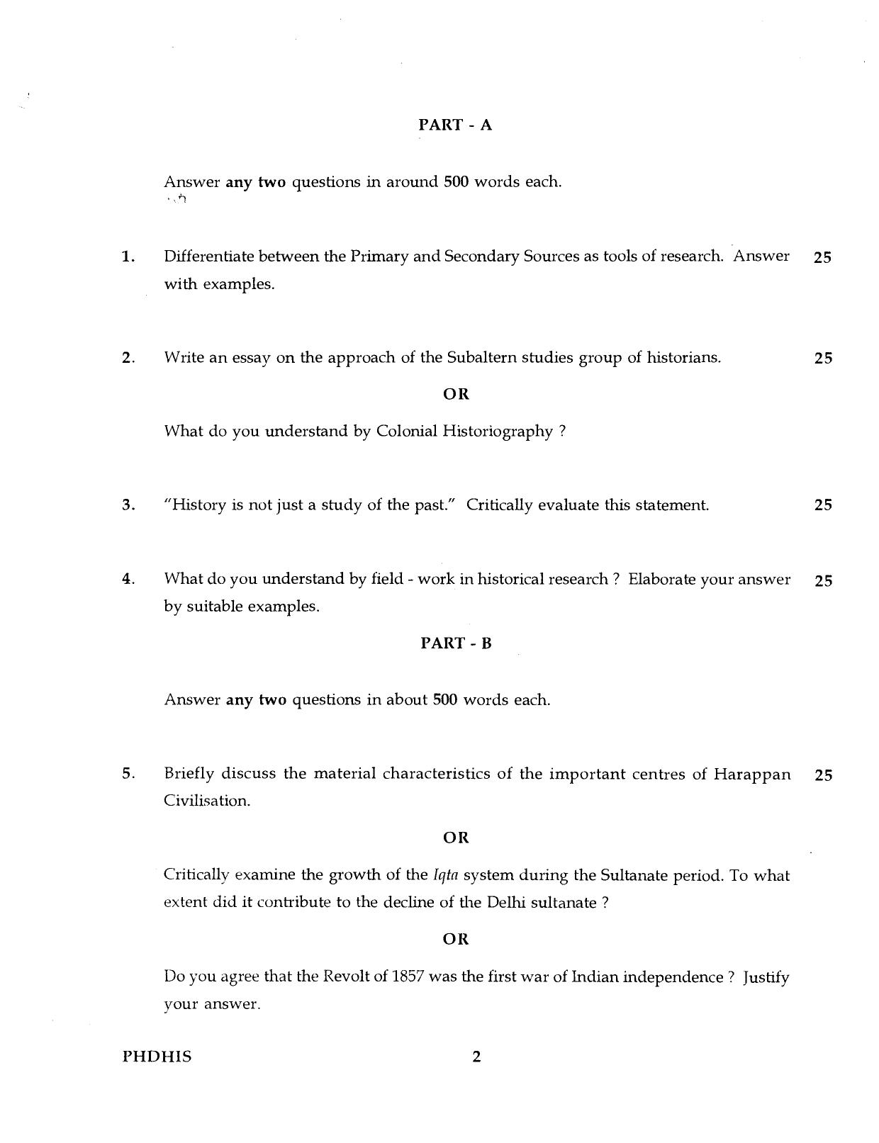 IGNOU PhD Entrance Test Ph.D (History) 2016 Question Paper - Page 2