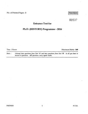 IGNOU PhD Entrance Test Ph.D (History) 2016 Question Paper
