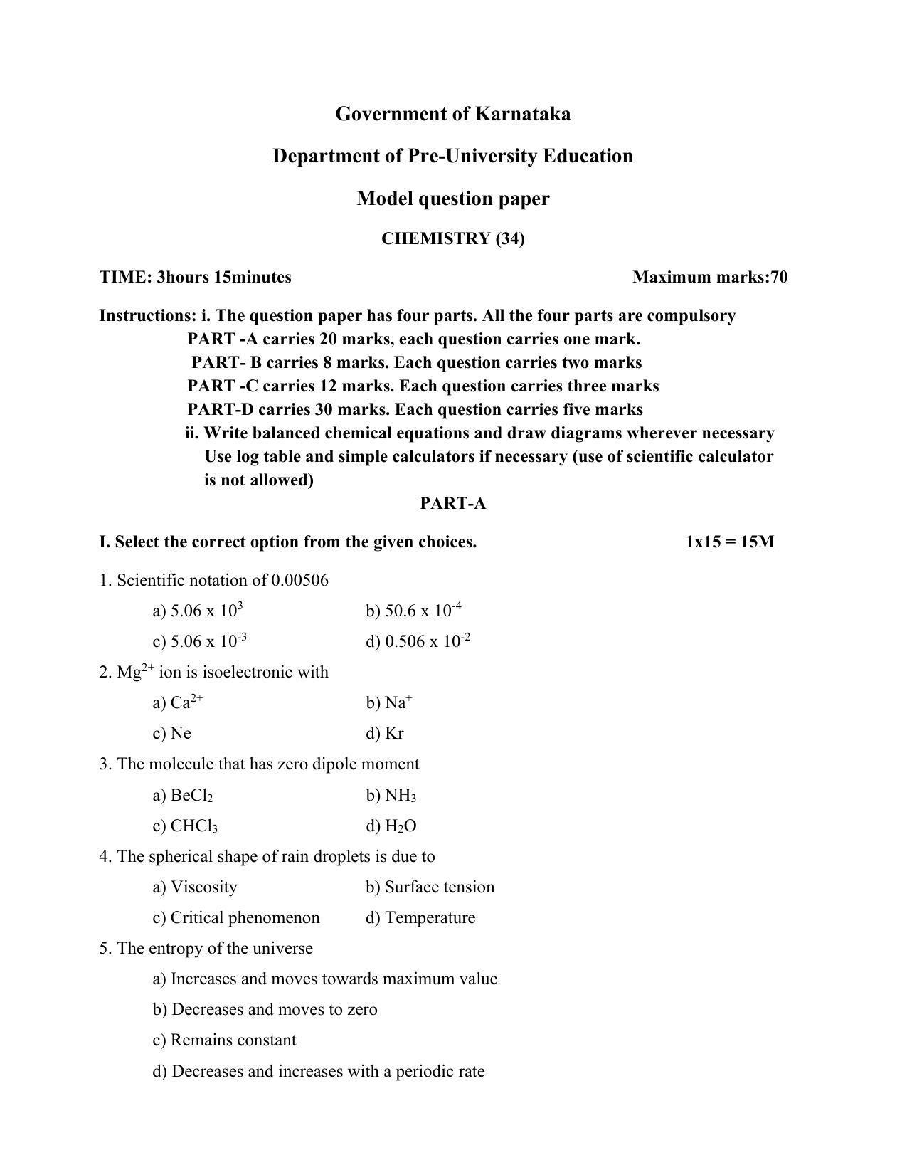 Karnataka 1st PUC CHEMISTRY Model Question Paper - Page 2