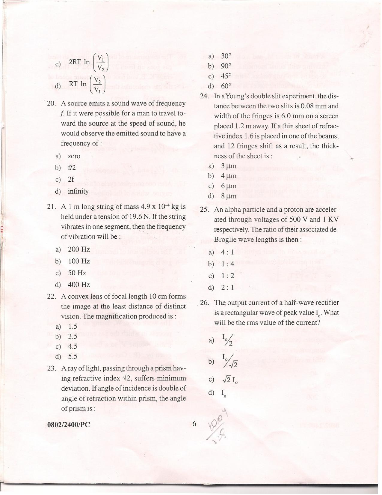 APJEE Physics & Chemistry 2008 Question Paper - Page 5