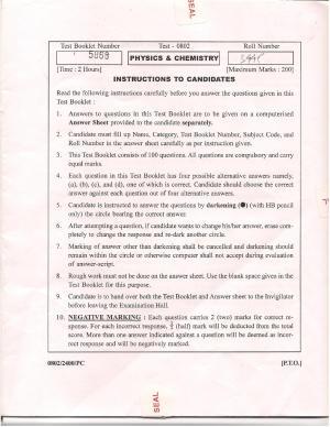 APJEE Physics & Chemistry 2008 Question Paper