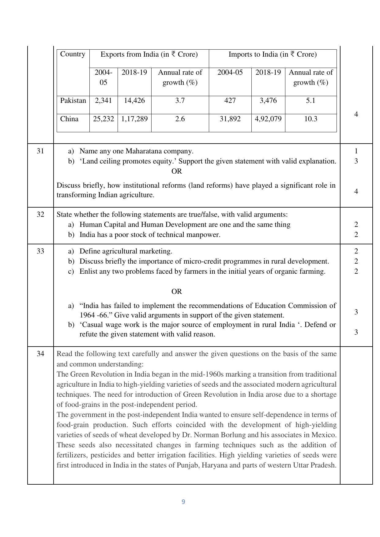 CBSE Class 12 Economics Sample Paper 2023 - Page 9
