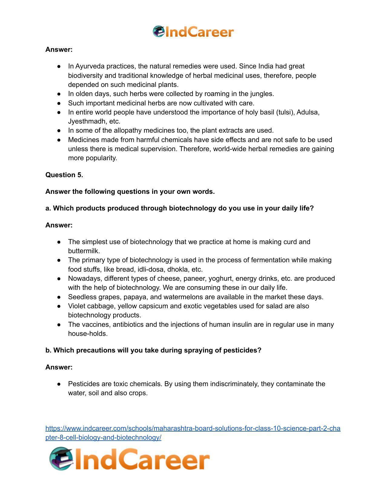 Maharashtra Board Solutions for Class 10- Science (Part 2): Chapter 8- Cell Biology and Biotechnology - Page 6