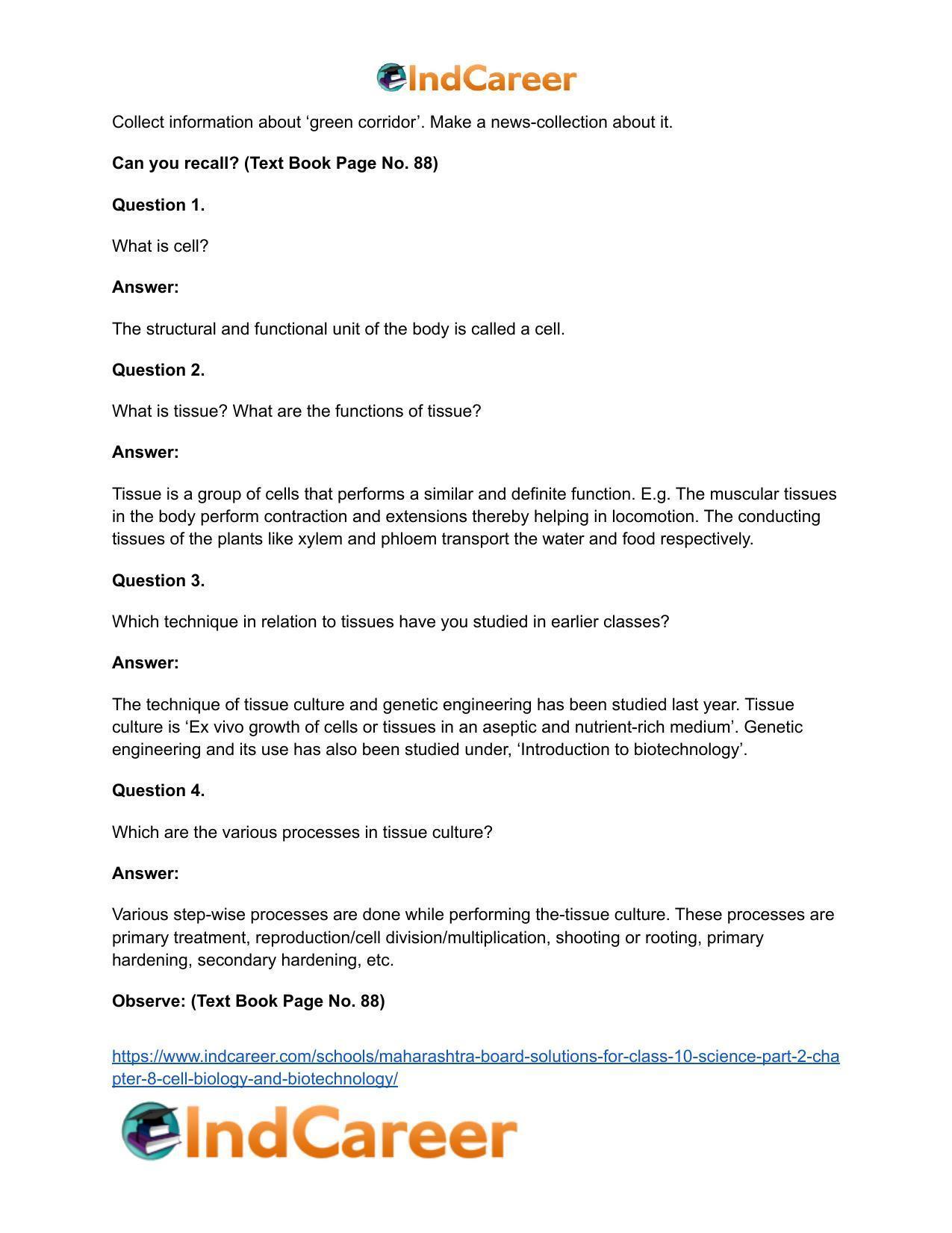 Maharashtra Board Solutions for Class 10- Science (Part 2): Chapter 8- Cell Biology and Biotechnology - Page 12