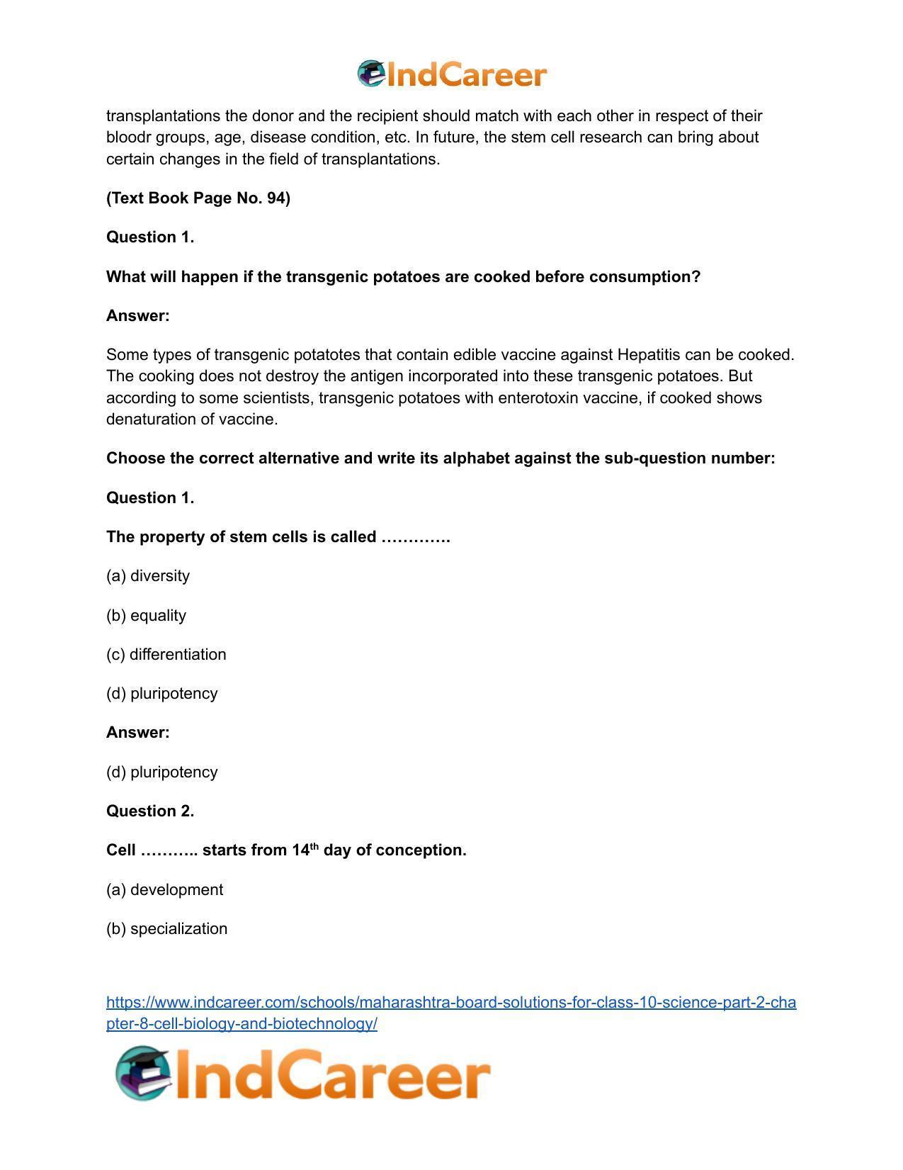 Maharashtra Board Solutions for Class 10- Science (Part 2): Chapter 8- Cell Biology and Biotechnology - Page 15