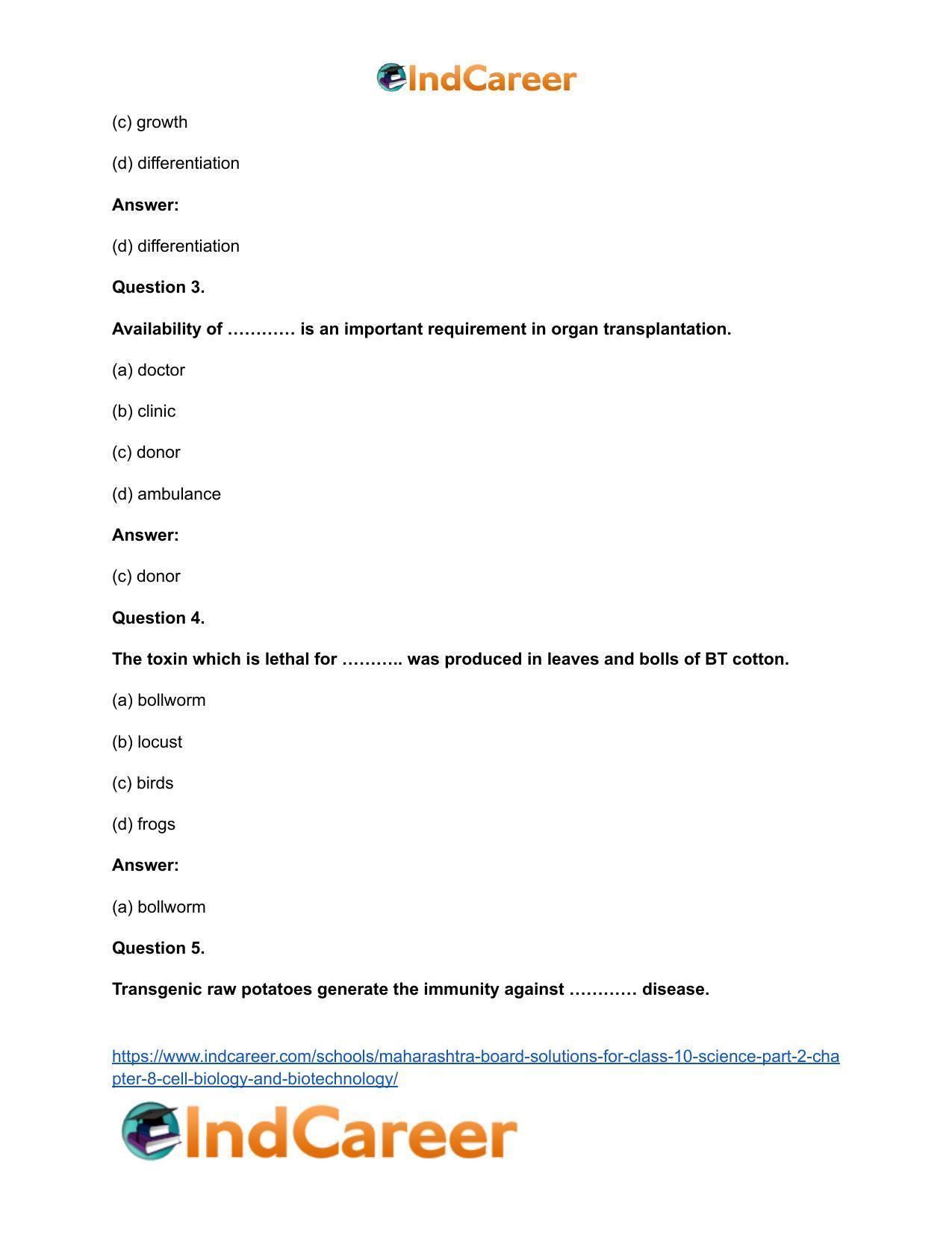Maharashtra Board Solutions for Class 10- Science (Part 2): Chapter 8- Cell Biology and Biotechnology - Page 16