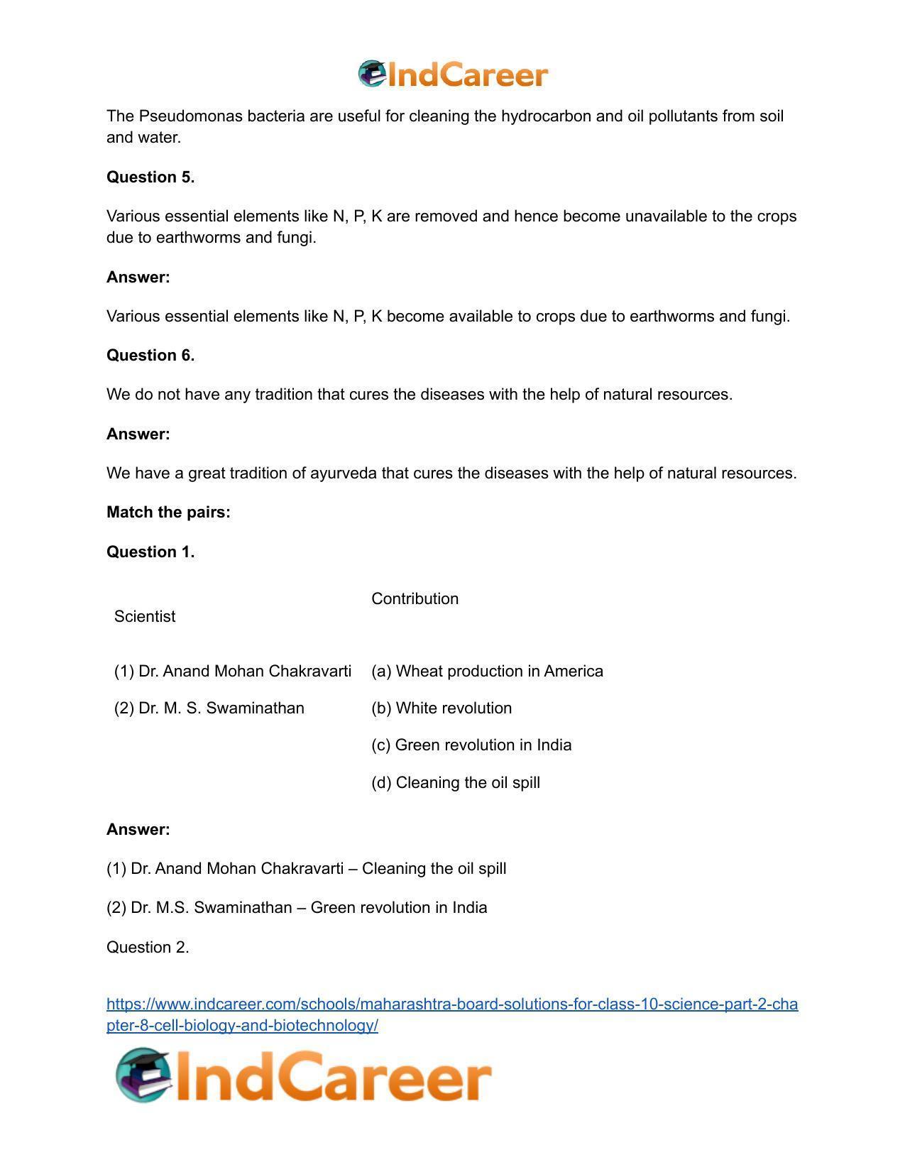 Maharashtra Board Solutions for Class 10- Science (Part 2): Chapter 8- Cell Biology and Biotechnology - Page 18