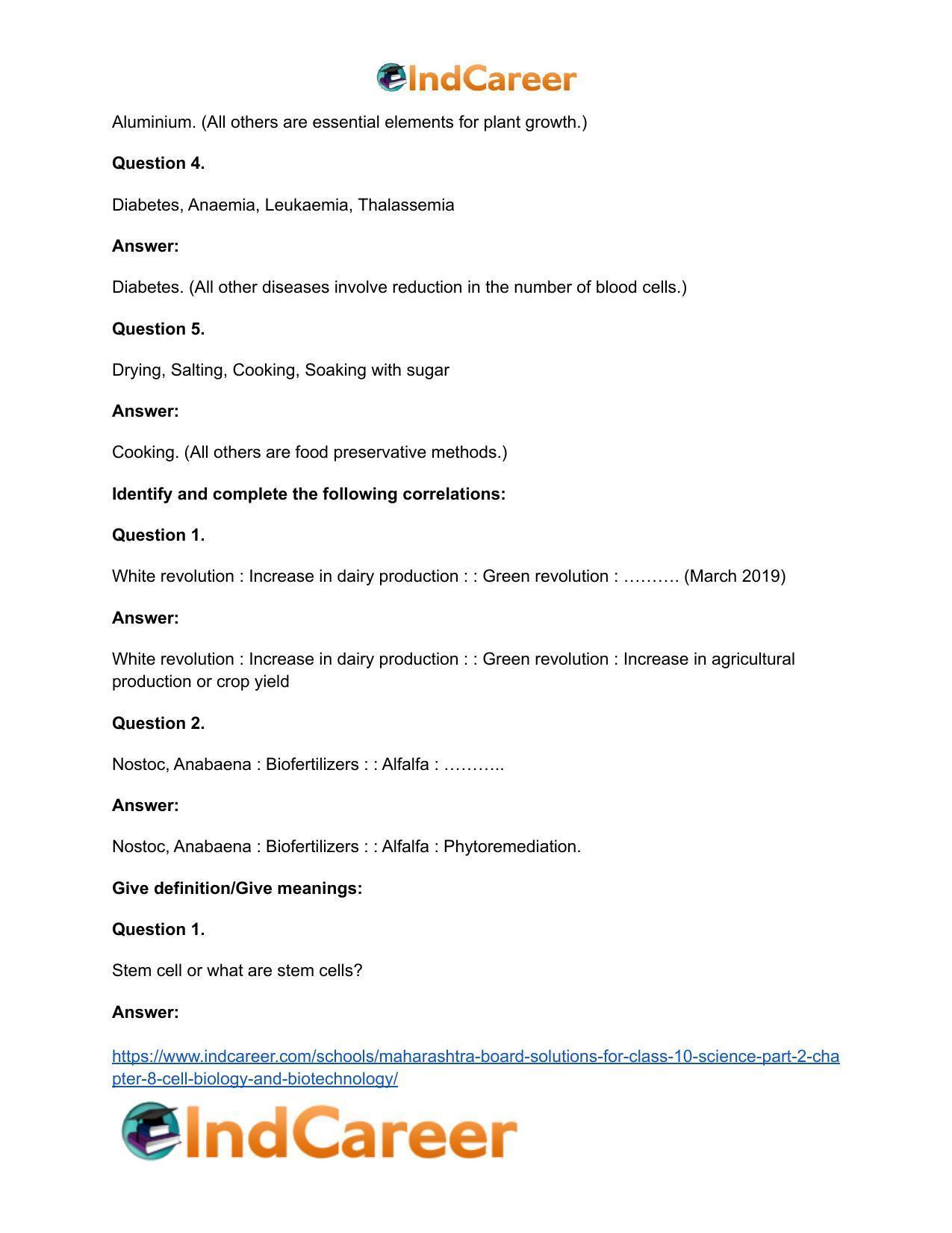 Maharashtra Board Solutions for Class 10- Science (Part 2): Chapter 8- Cell Biology and Biotechnology - Page 20