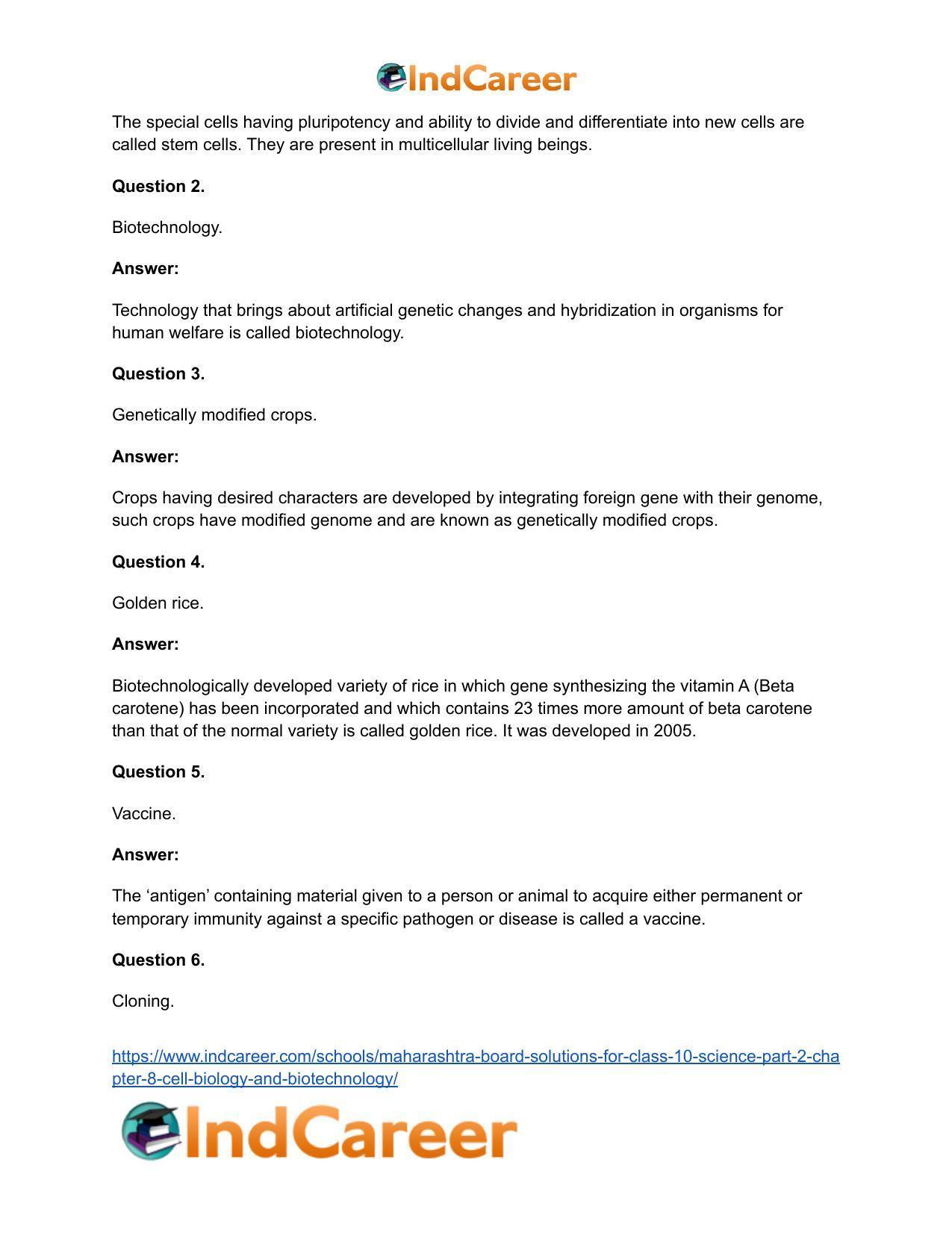 Maharashtra Board Solutions for Class 10- Science (Part 2): Chapter 8- Cell Biology and Biotechnology - Page 21