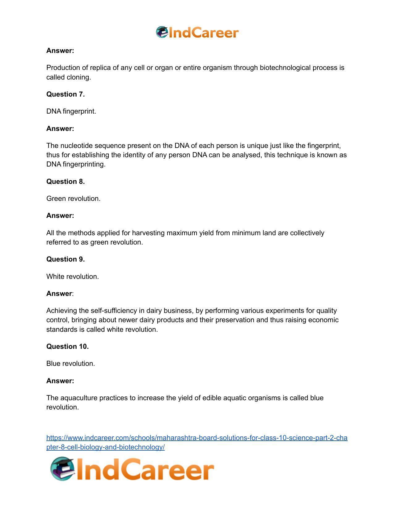 Maharashtra Board Solutions for Class 10- Science (Part 2): Chapter 8- Cell Biology and Biotechnology - Page 22