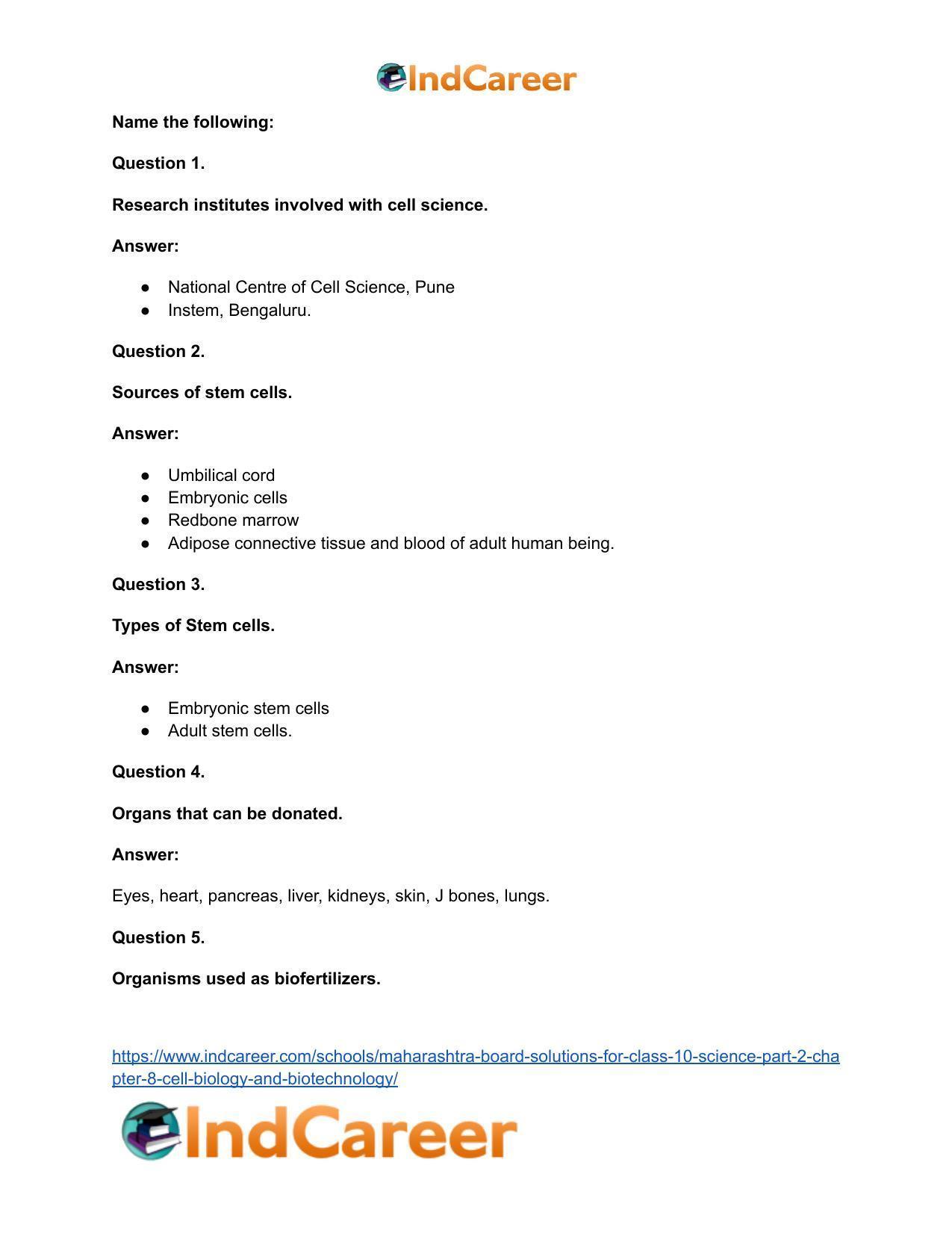 Maharashtra Board Solutions for Class 10- Science (Part 2): Chapter 8- Cell Biology and Biotechnology - Page 23