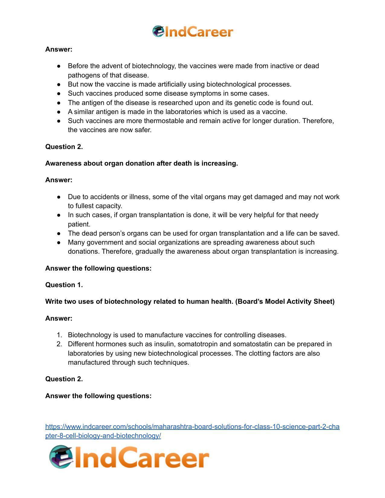 Maharashtra Board Solutions for Class 10- Science (Part 2): Chapter 8- Cell Biology and Biotechnology - Page 25