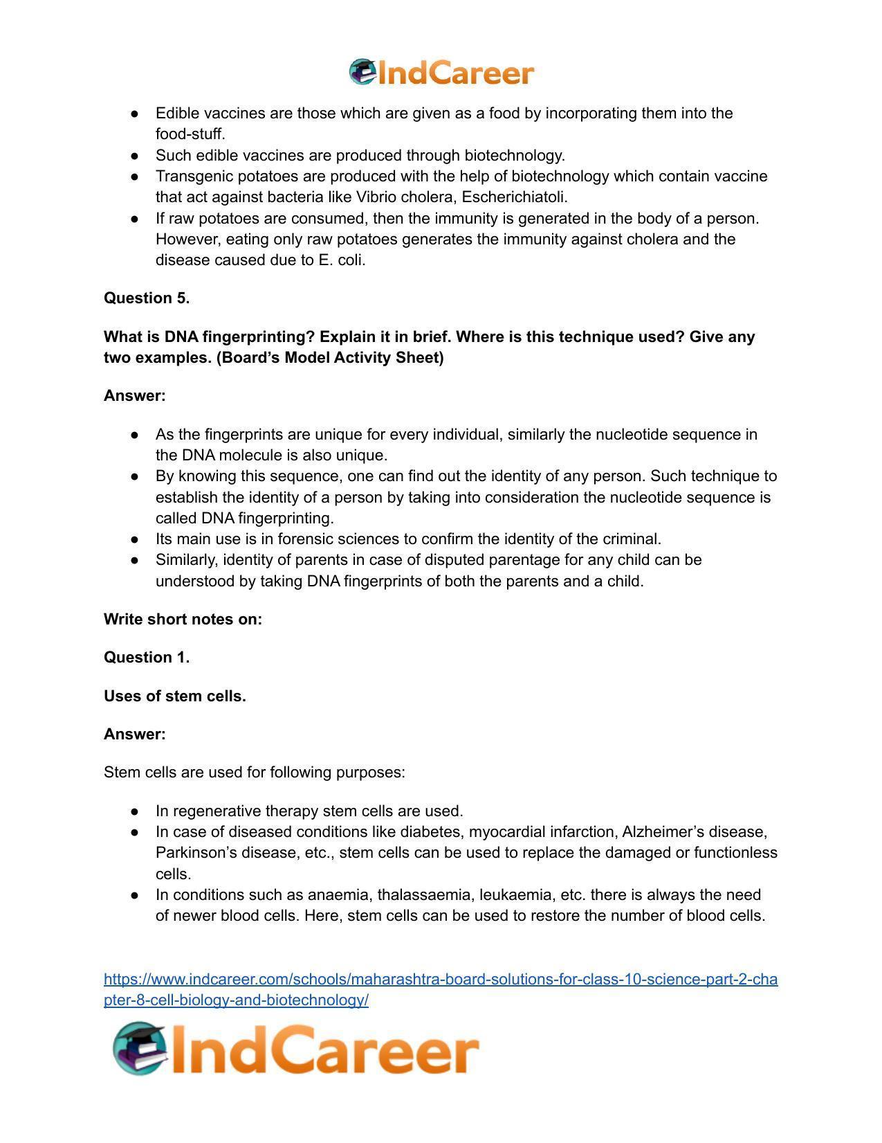 Maharashtra Board Solutions for Class 10- Science (Part 2): Chapter 8- Cell Biology and Biotechnology - Page 27