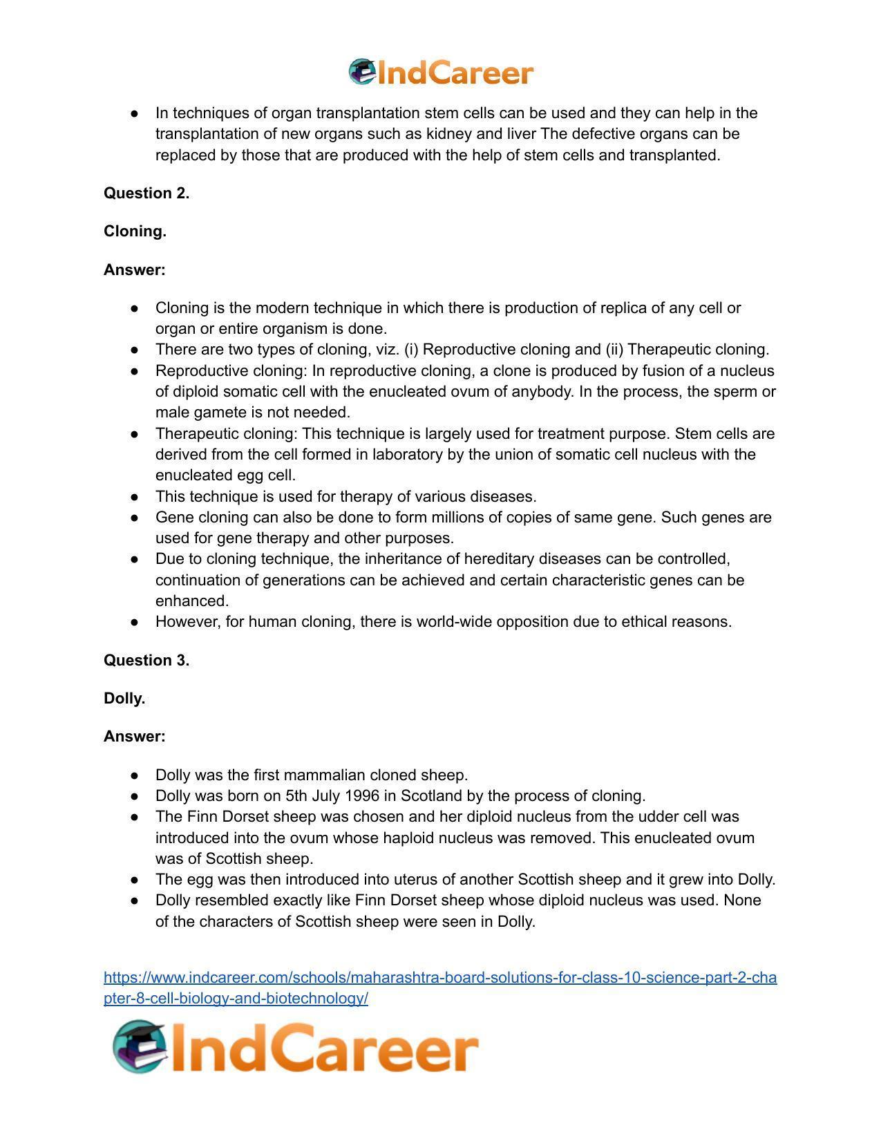 Maharashtra Board Solutions for Class 10- Science (Part 2): Chapter 8- Cell Biology and Biotechnology - Page 28
