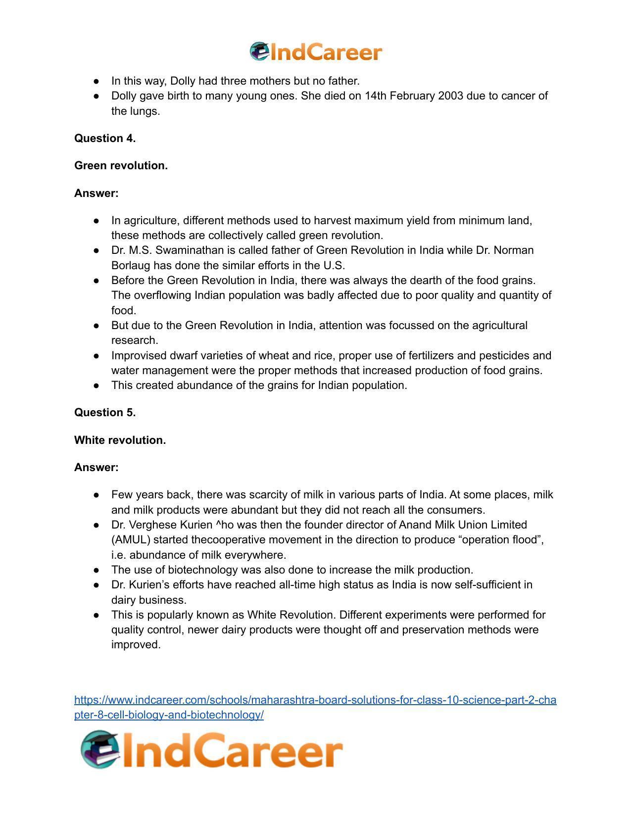 Maharashtra Board Solutions for Class 10- Science (Part 2): Chapter 8- Cell Biology and Biotechnology - Page 29