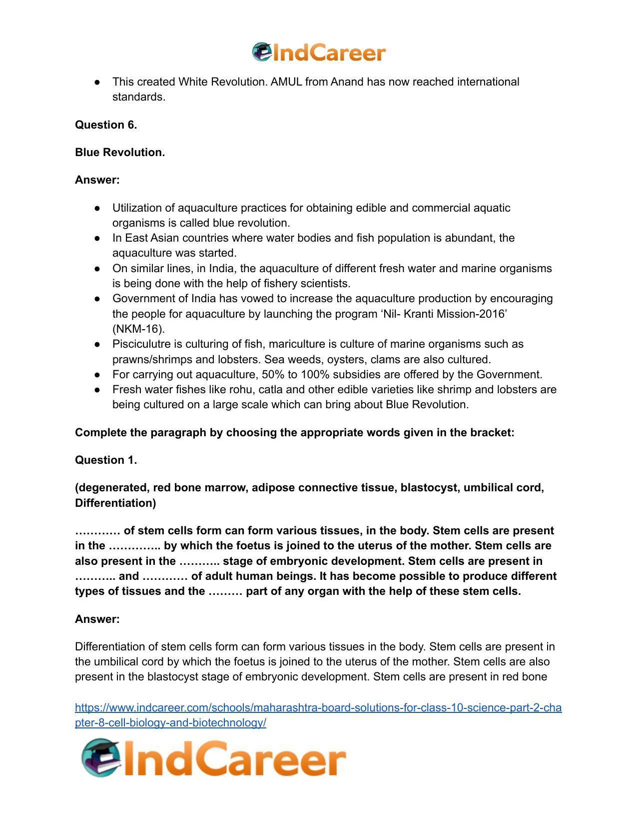 Maharashtra Board Solutions for Class 10- Science (Part 2): Chapter 8- Cell Biology and Biotechnology - Page 30