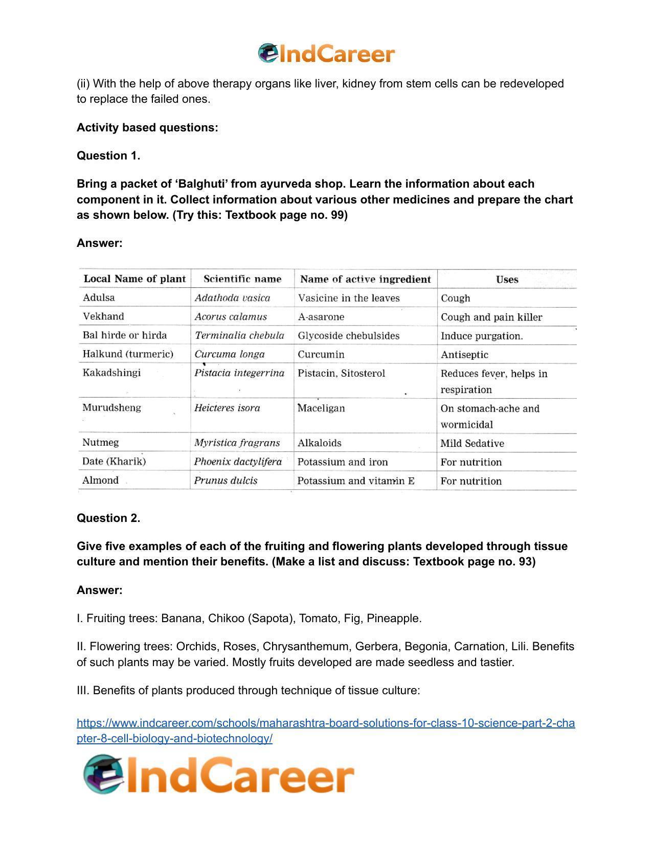 Maharashtra Board Solutions for Class 10- Science (Part 2): Chapter 8- Cell Biology and Biotechnology - Page 38