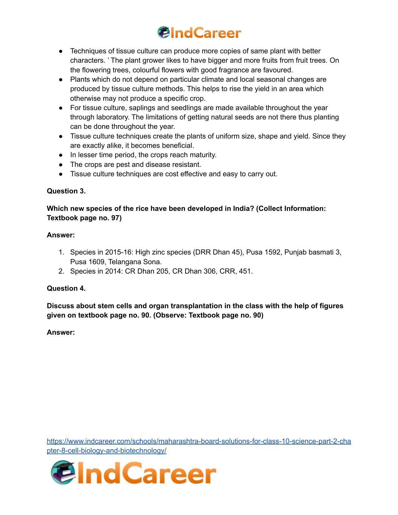 Maharashtra Board Solutions for Class 10- Science (Part 2): Chapter 8- Cell Biology and Biotechnology - Page 39