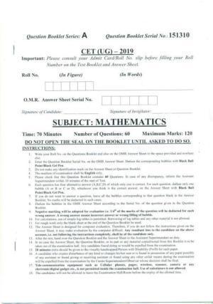 PUCET UG 2019 Maths Question Paper