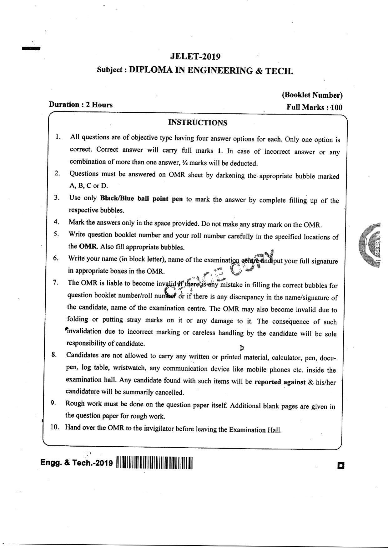 WBJEE  JELET 2019 ( Engg & Tech) - Page 1