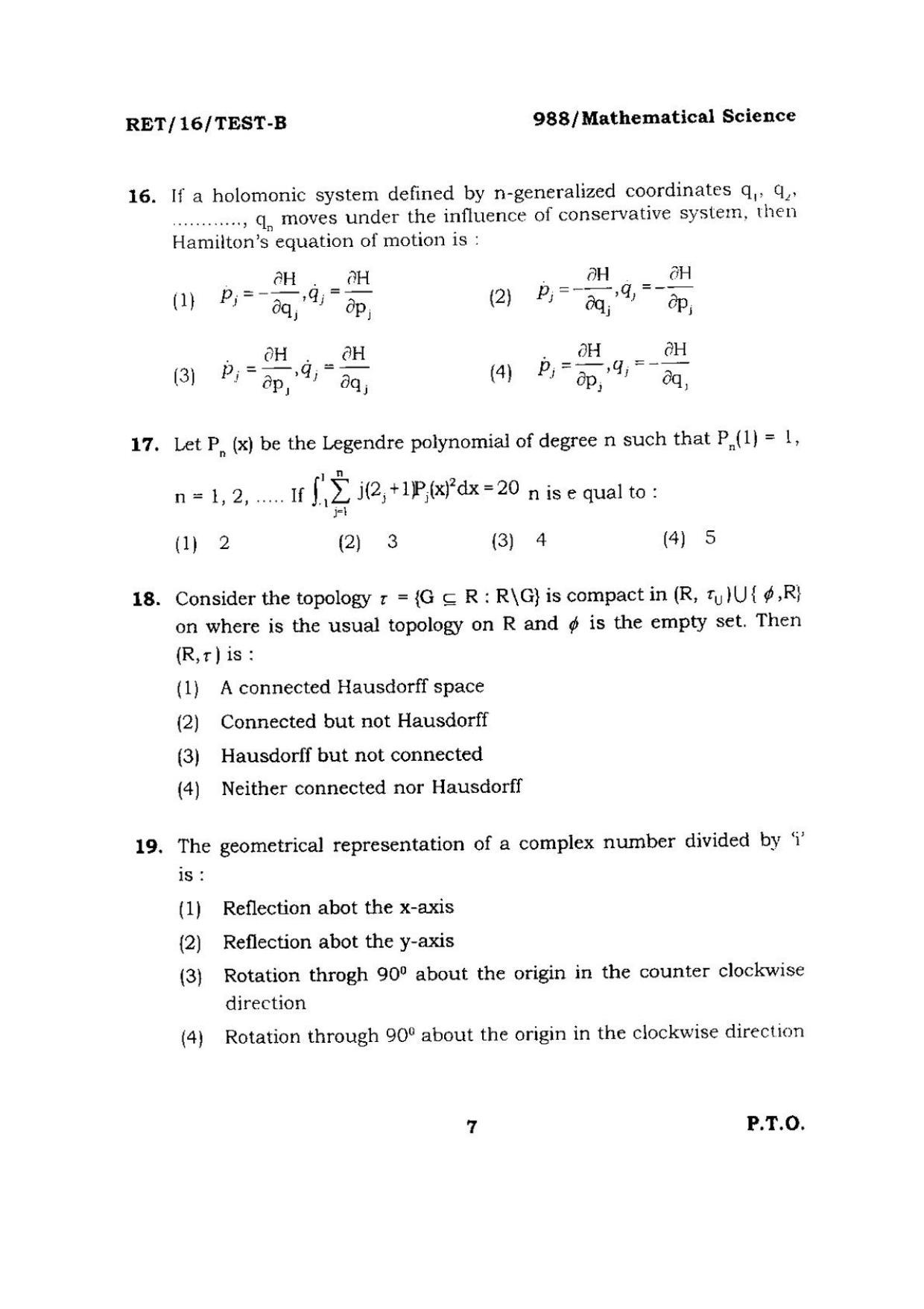 BHU RET Mathematical Science 2016 Question Paper  - Page 7