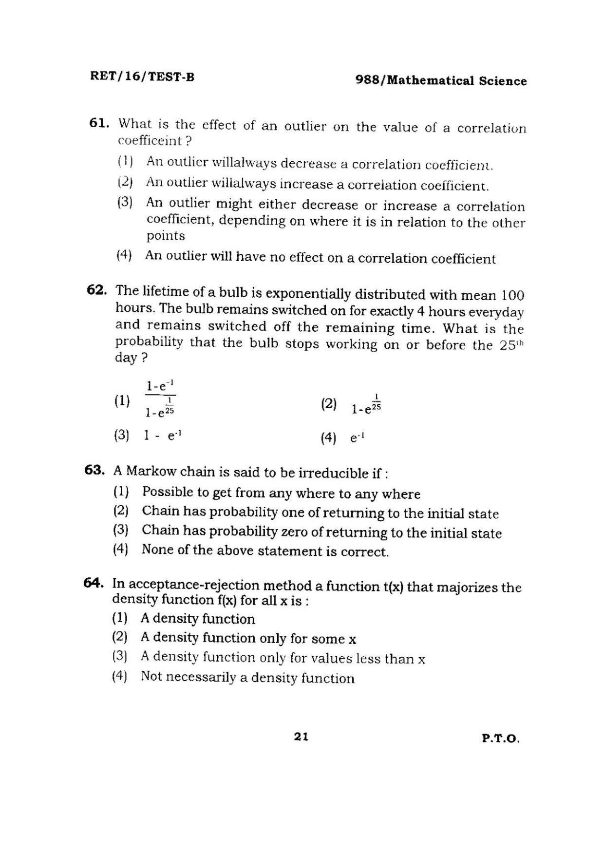 BHU RET Mathematical Science 2016 Question Paper  - Page 21