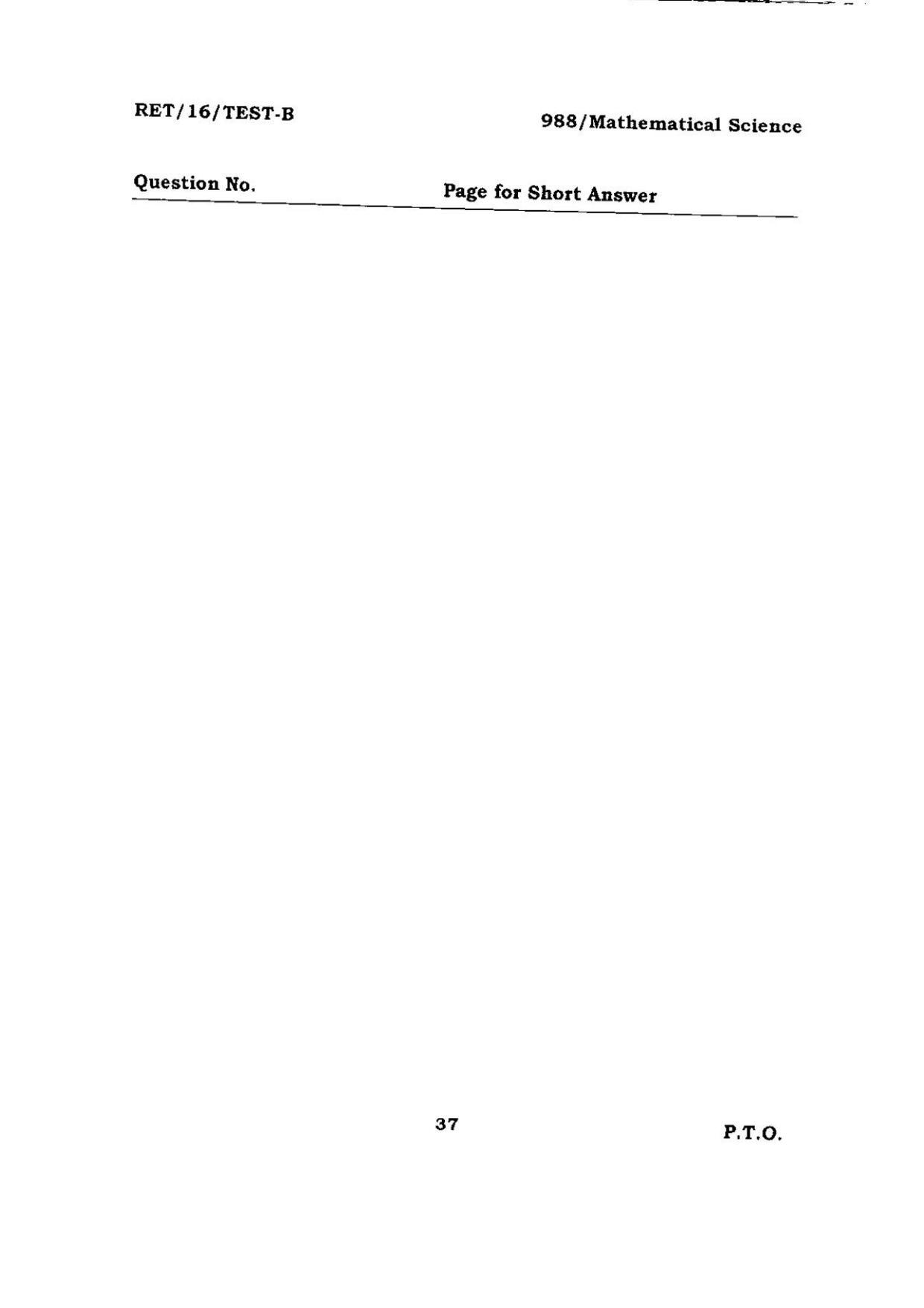 BHU RET Mathematical Science 2016 Question Paper  - Page 37