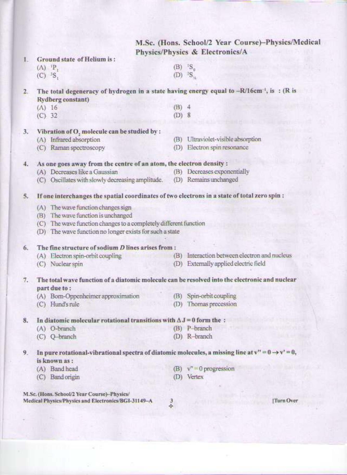 PU CET PG 2015: Msc (HS)(Physics/Med.Physics/Physics & Elect) Question Paper - Page 2