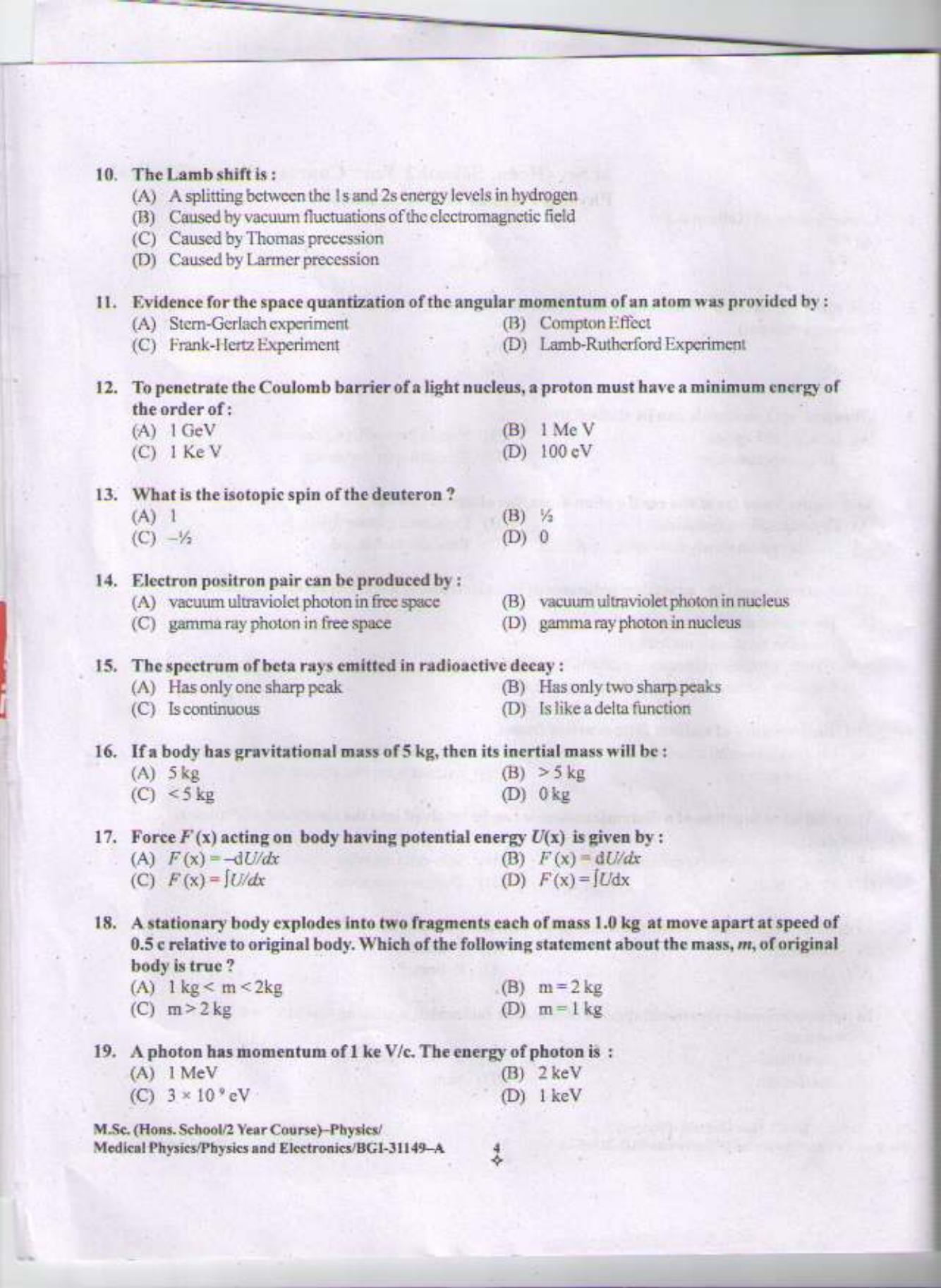 PU CET PG 2015: Msc (HS)(Physics/Med.Physics/Physics & Elect) Question Paper - Page 3