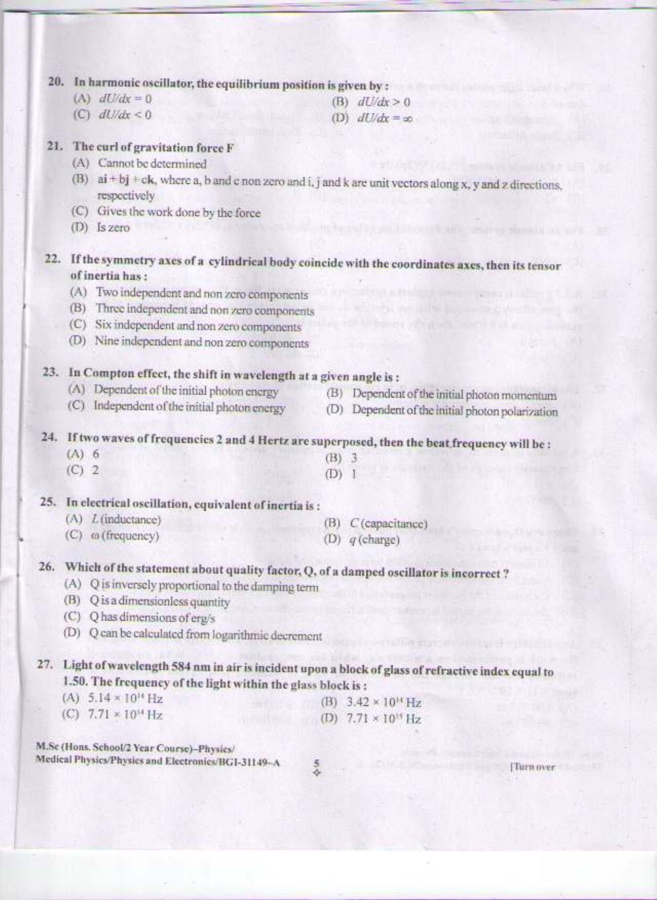 PU CET PG 2015: Msc (HS)(Physics/Med.Physics/Physics & Elect) Question Paper - Page 4