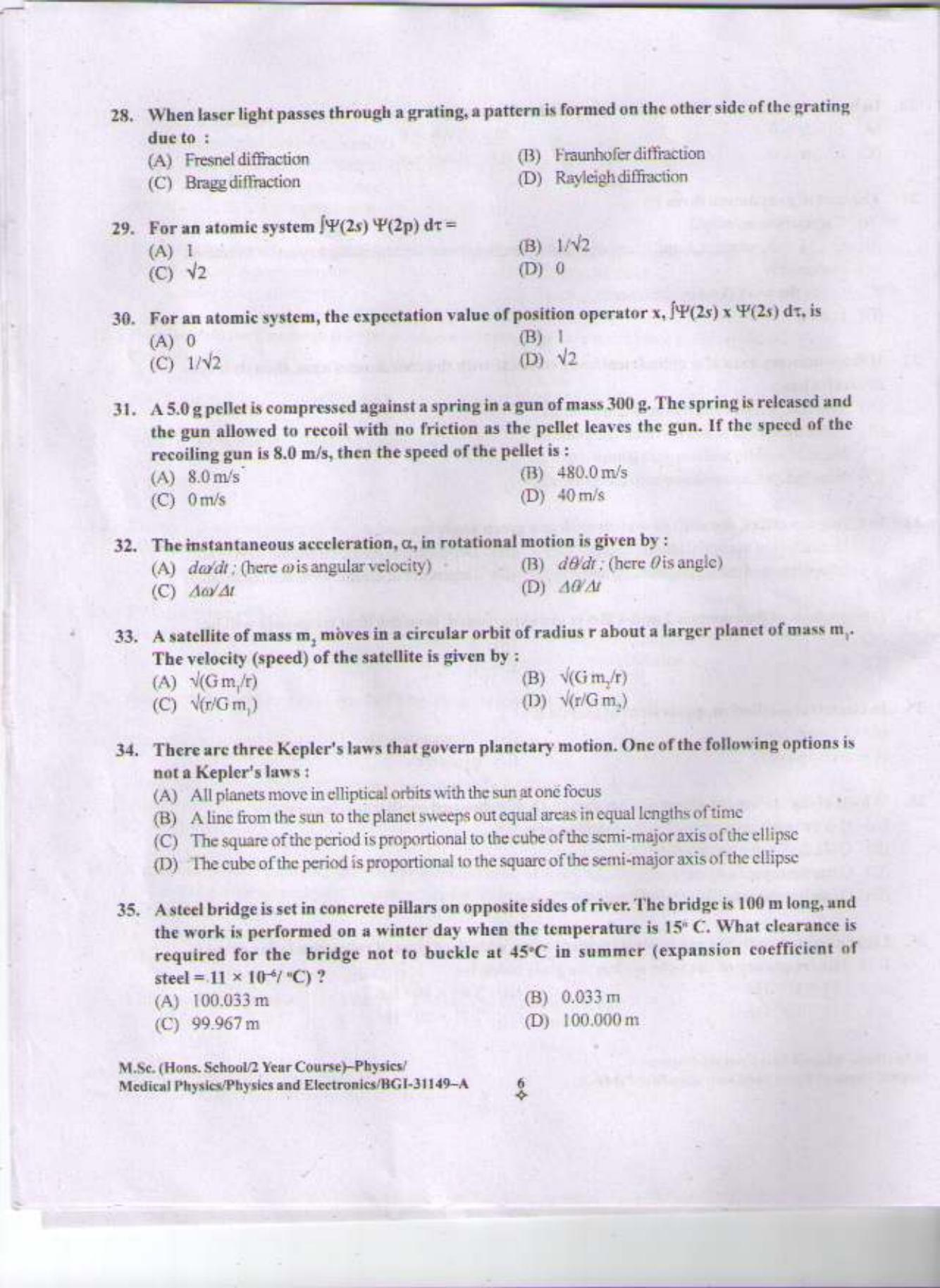 PU CET PG 2015: Msc (HS)(Physics/Med.Physics/Physics & Elect) Question Paper - Page 5