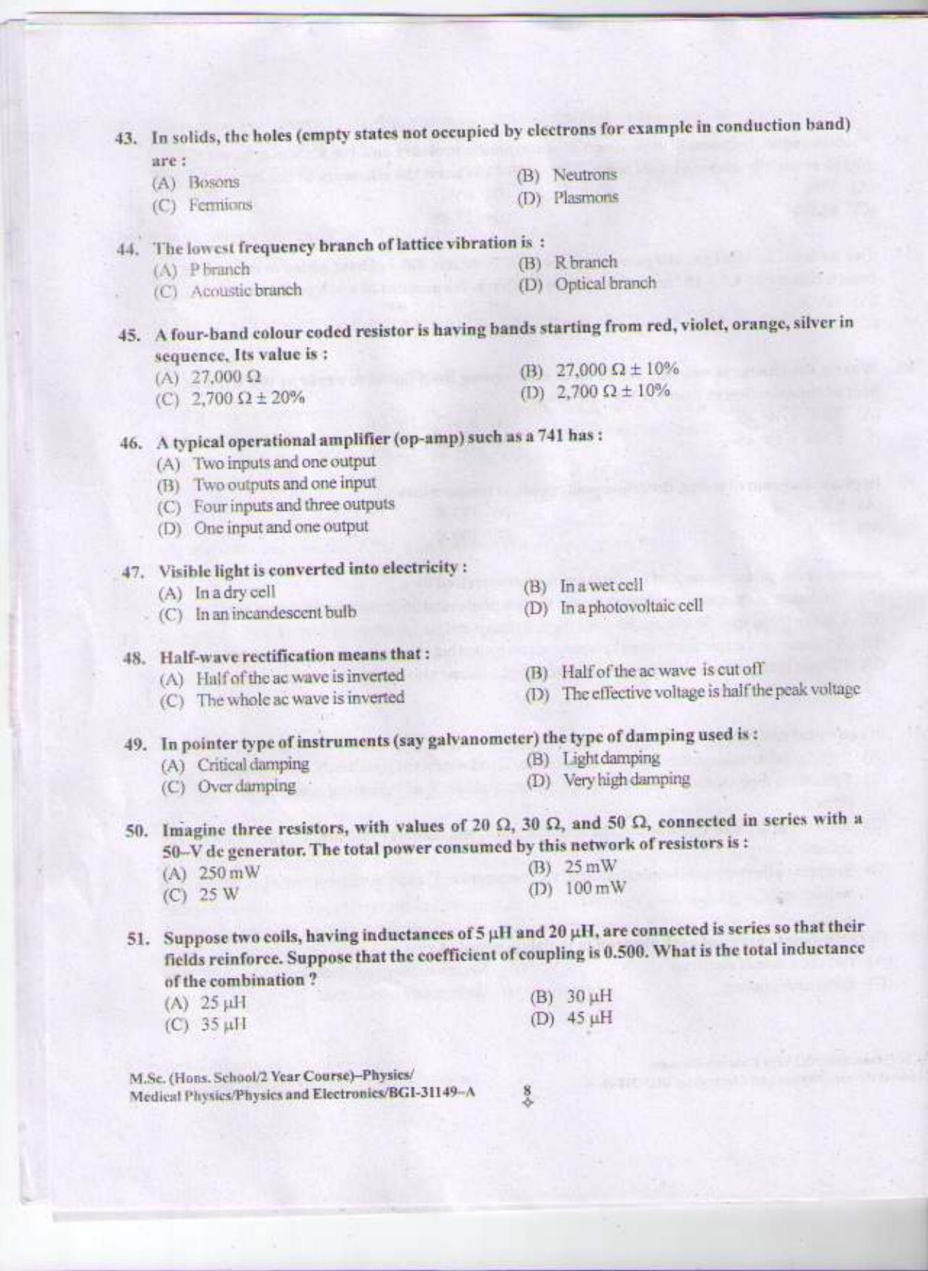PU CET PG 2015: Msc (HS)(Physics/Med.Physics/Physics & Elect) Question Paper - Page 7