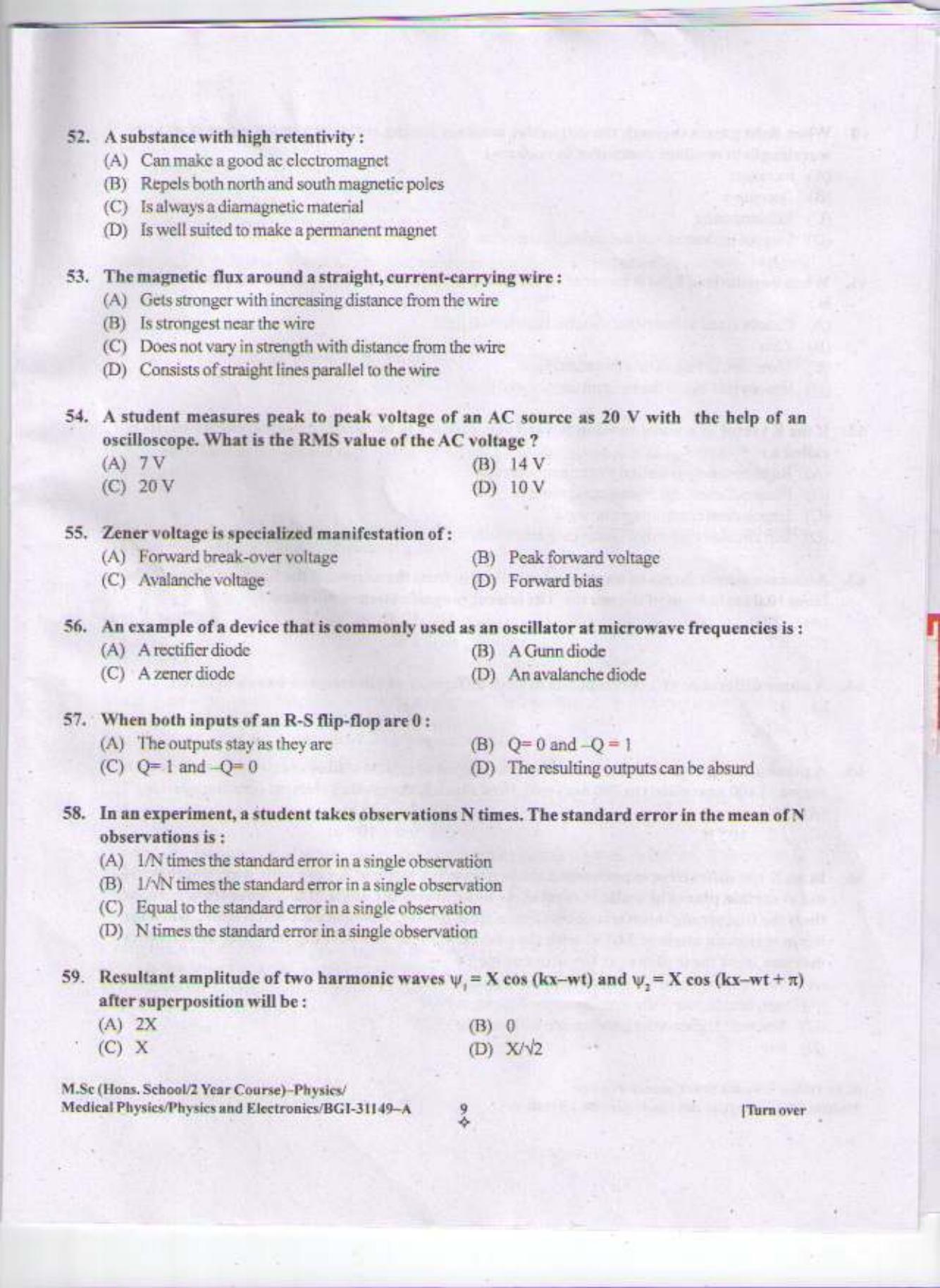 PU CET PG 2015: Msc (HS)(Physics/Med.Physics/Physics & Elect) Question Paper - Page 8