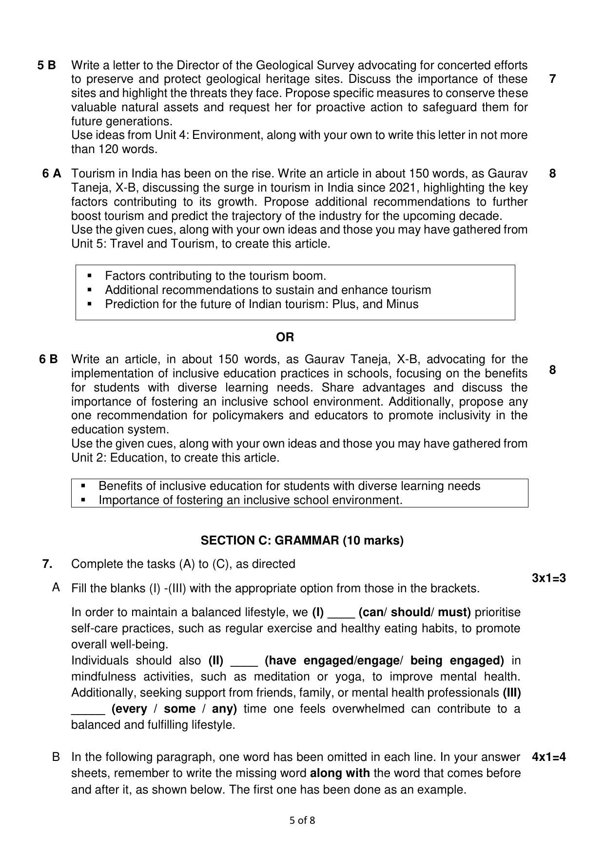 CBSE Class 10 English (Communicative) Sample Paper 2025 - Page 5
