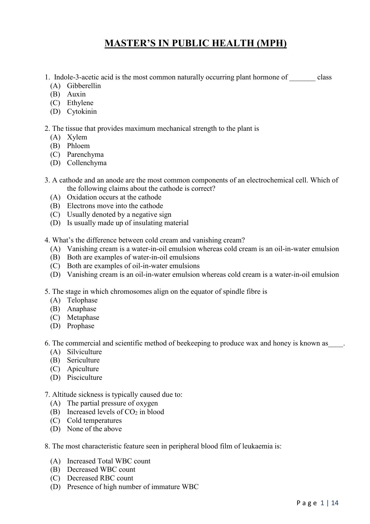 WB JEMAS (PG) MPH 2024 Question Paper - Page 3