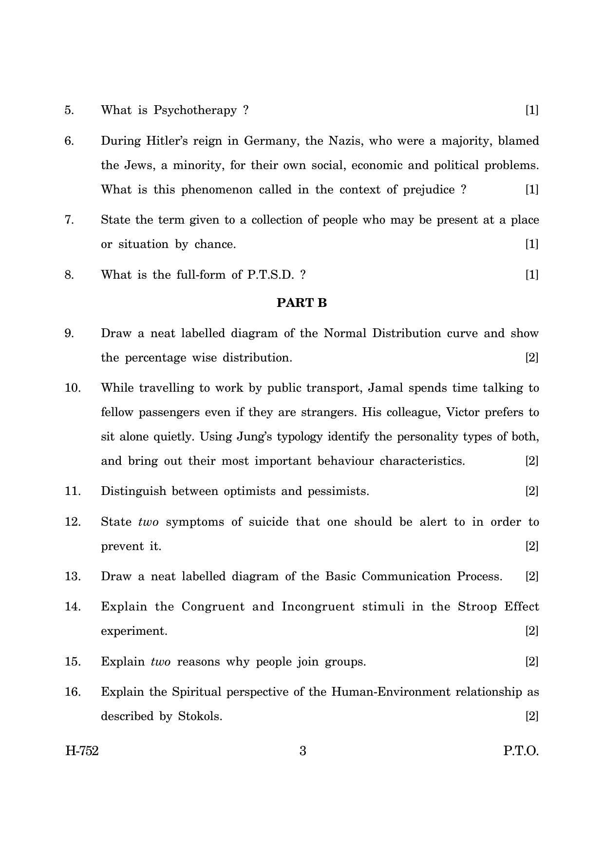 Goa Board Class 12 Psychology (June 2019) Question Paper - Page 3