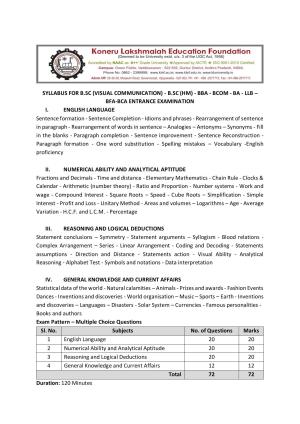 KLEEE B.Sc (Animation & Gaming) / BBA / BCOM / BA / BCA Syllabus