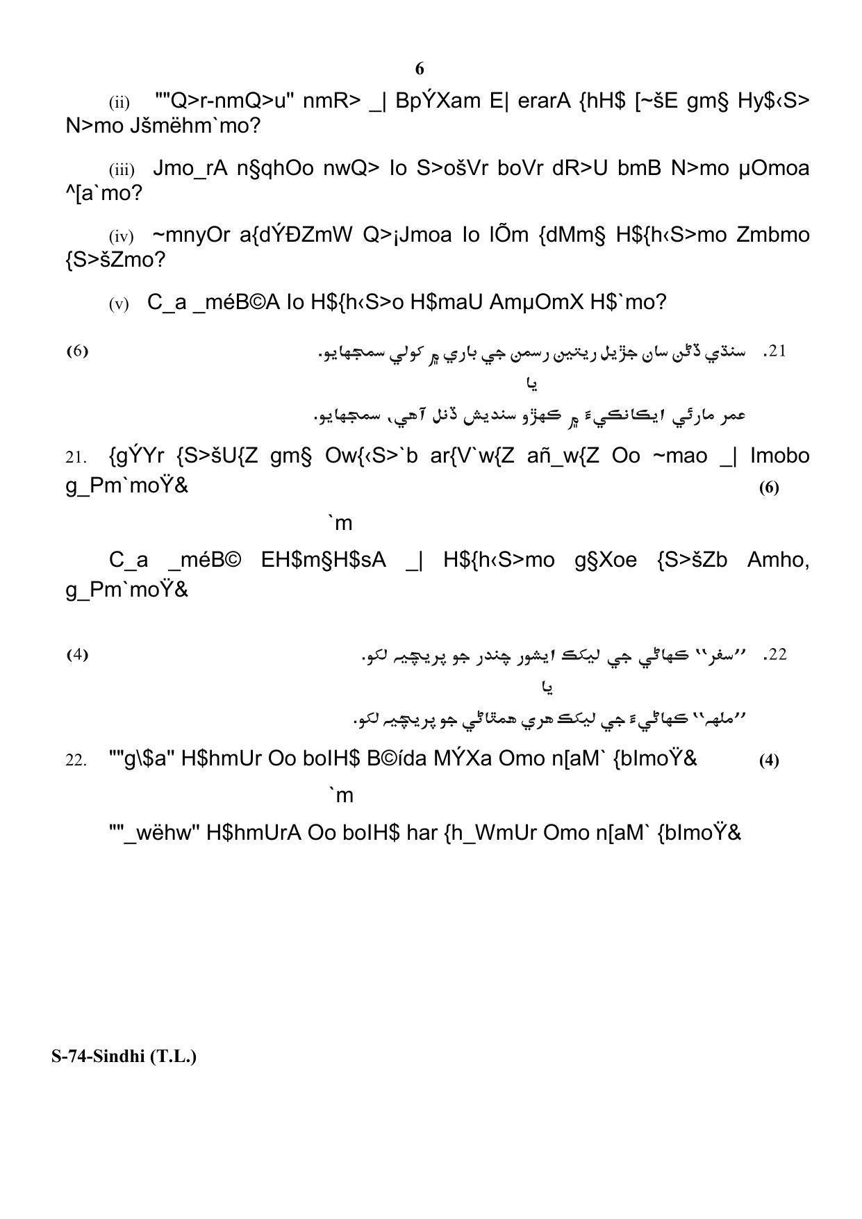 RBSE Class 10 Sindhi (T.L.) 2018 Question Paper - Page 6